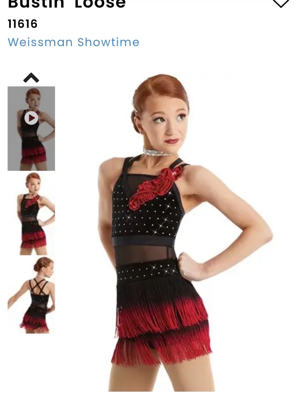 Weissman Black Dance Costume with Red Fringe Accent